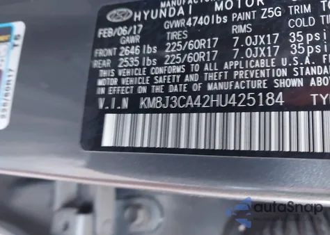 2017 Hyundai Tucson Se from USA, damaged, VIN KM8J3CA42HU425184